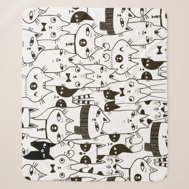 Doodle cats: funny seamless pattern. sherpa blanket (Front)