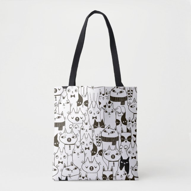 Doodle cats: funny seamless pattern. tote bag (Front)