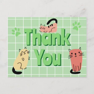 Doodle Cats Green Thank You Postcard