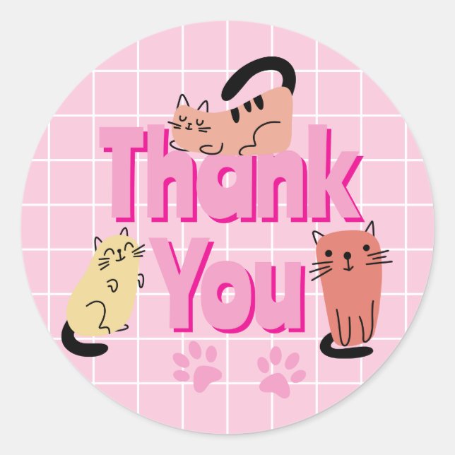 Doodle Cats Thank You  Classic Round Sticker (Front)