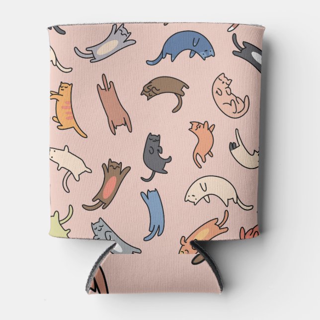 Doodle Cats Vintage Seamless Illustration Can Cooler (Front)
