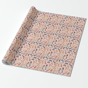 Doodle Cats Vintage Seamless Illustration Wrapping Paper