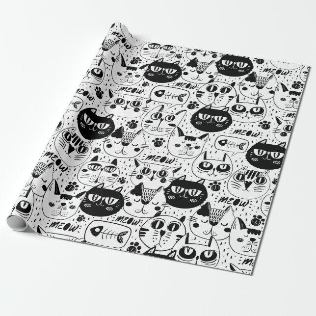 Doodle Cats Wrapping Paper (Unrolled)
