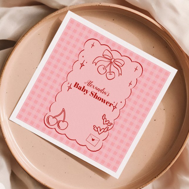 Doodle Cherry Bow Bow Baby Shower Napkin (Creator Uploaded)