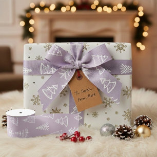 Doodle Christmas Fir-tree Spruce Gift Wrapping Grosgrain Ribbon