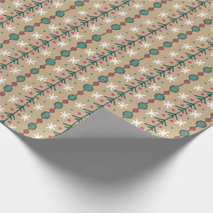 Doodle Christmas Garlands - Teal and Pink on Sand Wrapping Paper
