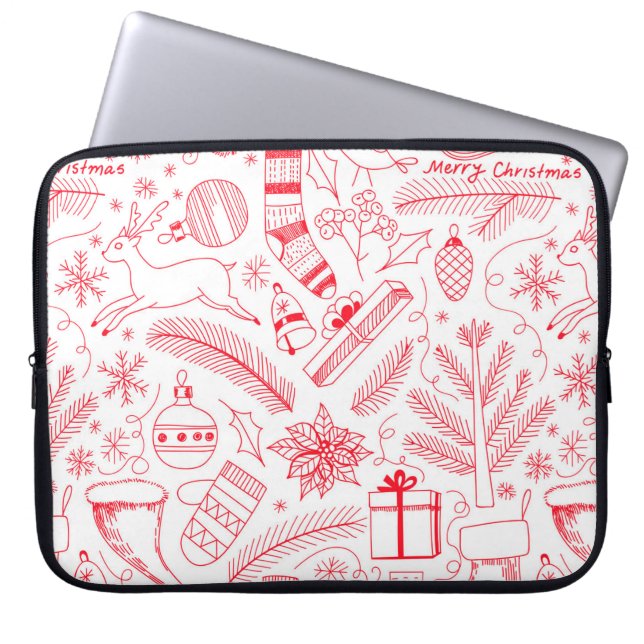Doodle Christmas pattern red Laptop Sleeve (Front)