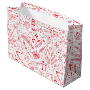 Doodle Christmas pattern red Large Gift Bag