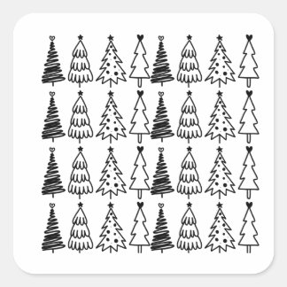 Doodle Christmas Tree Pattern Square Sticker
