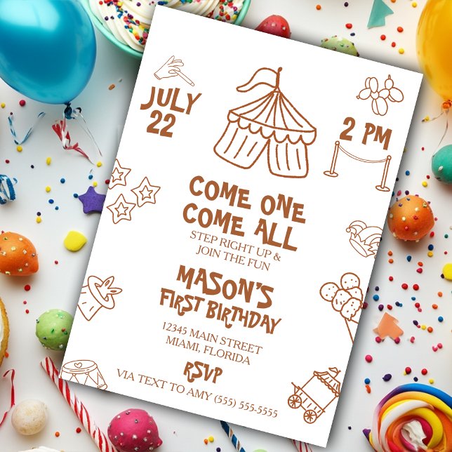 Doodle Circus Show Birthday Party Invitation (Creator Uploaded)