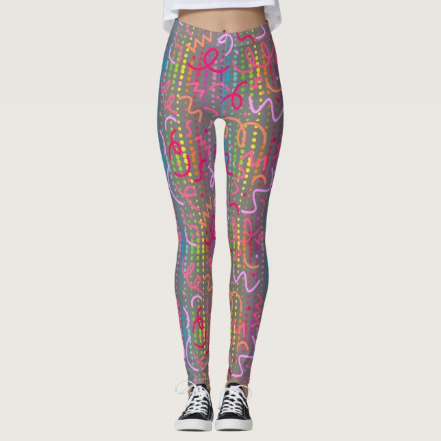 Doodle Colour Beads Grey BG Leggings (Front)