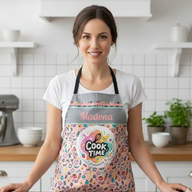 Doodle Cook Time Whisk Pastel Sticker Apron (Creator Uploaded)