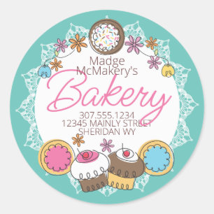 Doodle cookies cupcakes baking bakery personalised classic round sticker