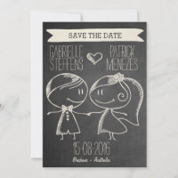 Doodle Couple on Blackboard Save the Date