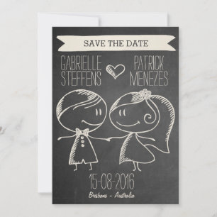 Doodle Couple on Blackboard Save the Date