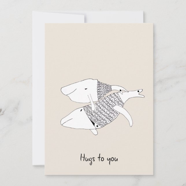 Doodle Cream Encouraging Greeting Card Whales Hug (Front)