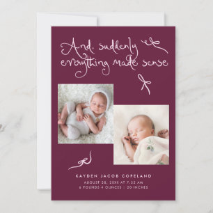 Doodle Cute Bows Cranberry Photo Birth Announcement