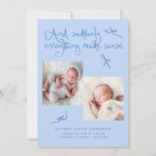 Doodle Cute Bows Icy Blue Photo Birth Announcement