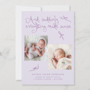 Doodle Cute Bows Lilac Photo Birth Announcement