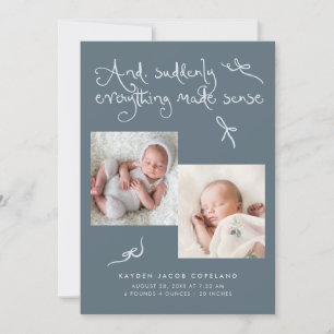 Doodle Cute Bows Slate Blue Photo Birth Announcement