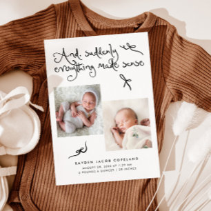 Doodle Cute Bows White Photo Birth Announcement