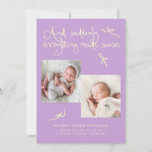 Doodle Cute Bows Wisteria Photo Birth Announcement