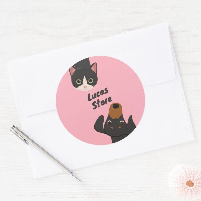 Doodle cute pets classic round sticker (Envelope)