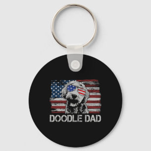Doodle Dad Goldendoodle Dog American Flag 4th Of J Key Ring