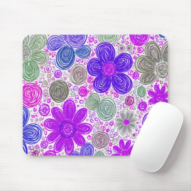 Doodle Daisy Pattern Mouse Mat (With Mouse)