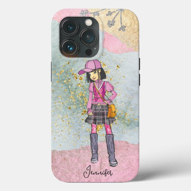 Doodle Dark Hair Fashionable Girl Name Case-Mate iPhone Case (Back)