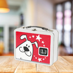 Doodle Dog and Stars Personalised Initial Metal Lunch Box