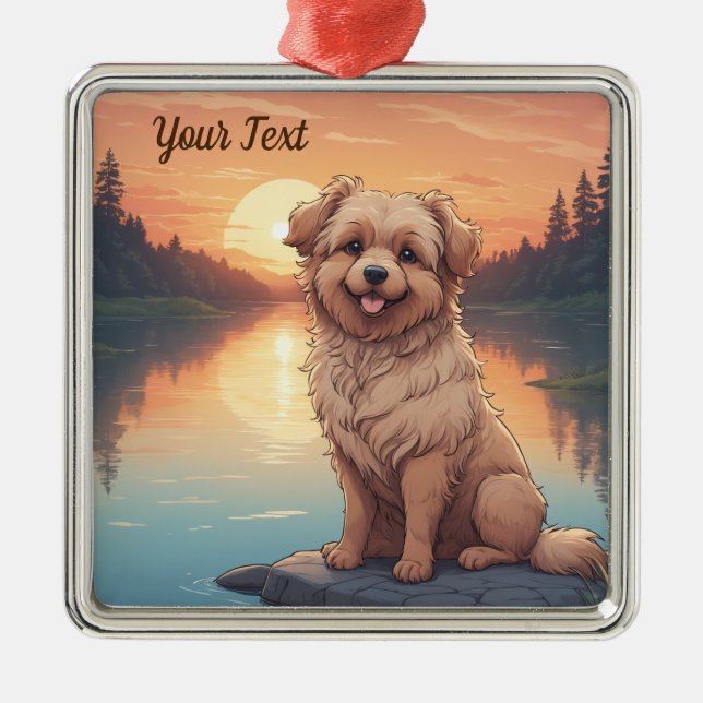 Doodle Dog by Lake Metal Tree Decoration (Front)