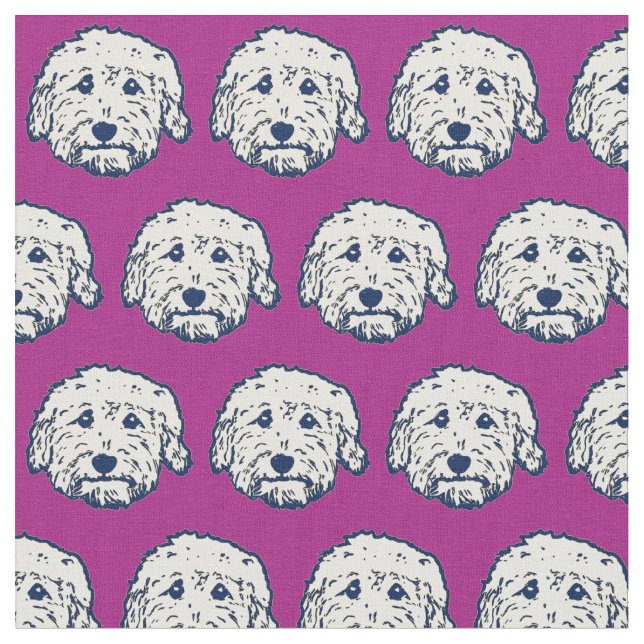 Doodle dog fabric on purple (Close Up)