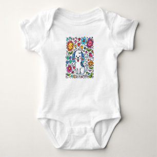 Doodle Dog, Flowers, Hearts And Butterflies Baby Bodysuit