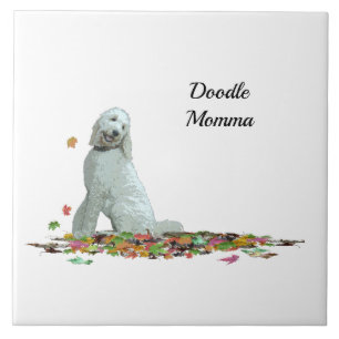 Doodle Dog In Leaves Ceramic Tile