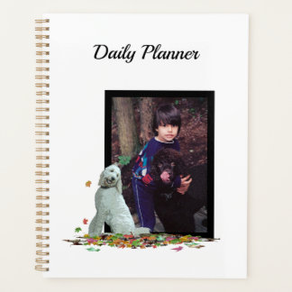 Doodle Dog In Leaves Daily Planner With Photo