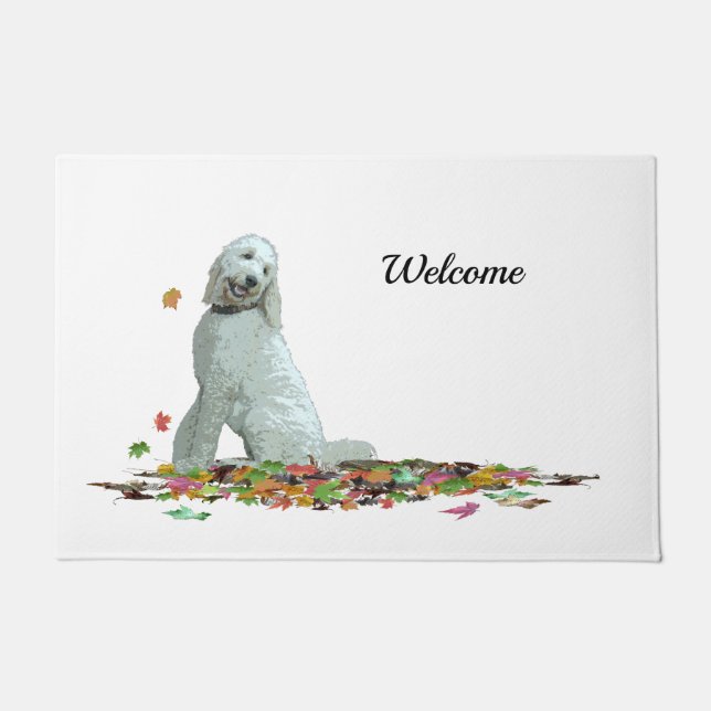 Doodle Dog In Leaves Welcome Door Mat (Front)