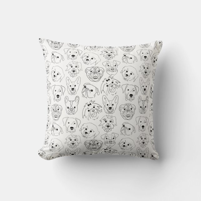 Doodle Dogs All Over Print Line Drawing Cushion (Front)