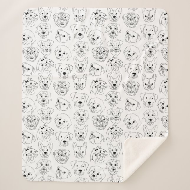 Doodle Dogs All Over Print Line Drawing Sherpa Blanket (Front)