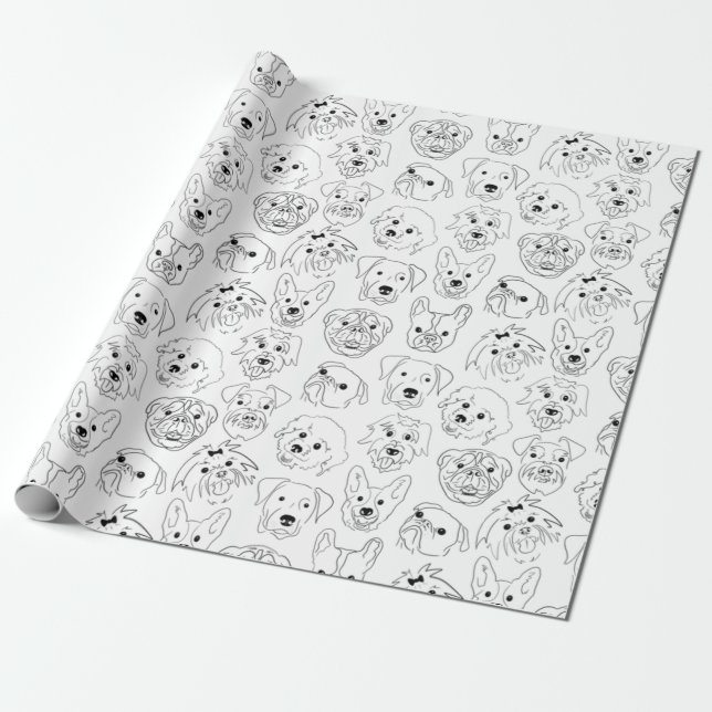 Doodle Dogs All Over Print Line Drawing Wrapping Paper (Unrolled)