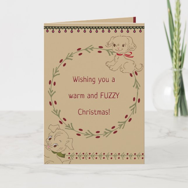 Doodle Dogs Warm and Fuzzy Christmas Personalised Holiday Card (Front)