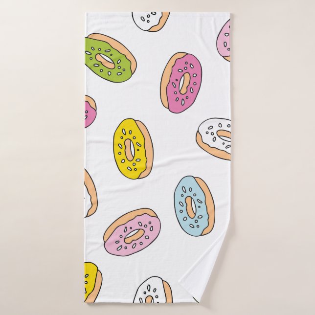 Doodle doughnuts pattern, seamless design. bath towel (Bath Towel)