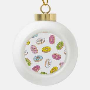 Doodle doughnuts pattern, seamless design. ceramic ball christmas ornament
