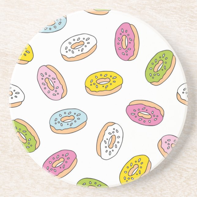 Doodle doughnuts pattern, seamless design. coaster (Front)