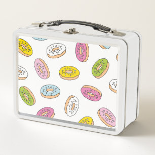 Doodle doughnuts pattern, seamless design. metal lunch box