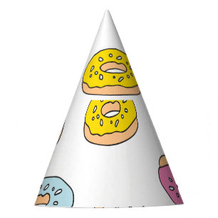 Doodle doughnuts pattern, seamless design. party hat