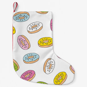 Doodle doughnuts pattern, seamless design. small christmas stocking