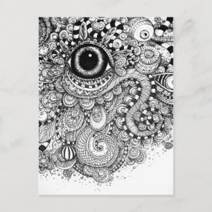 Doodle Drawing with an Eye Postcard