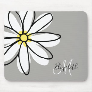 Doodle Drawn Daisy White Monogram Cute Mouse Mat