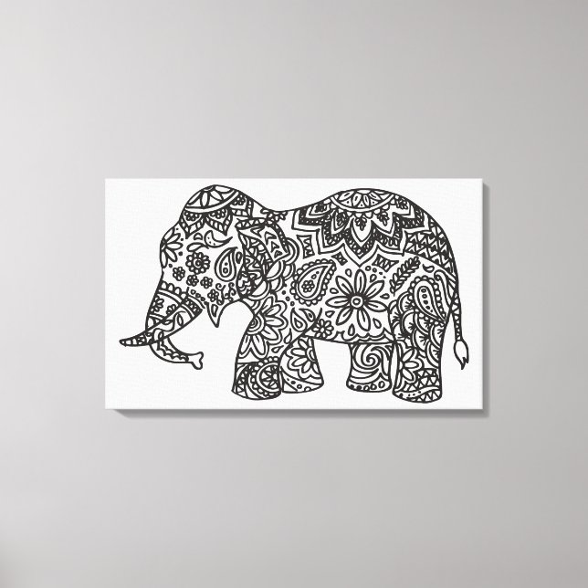 Doodle Elephant 6 Canvas Print (Front)